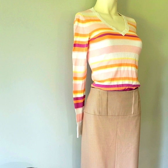 IZOD Petite V-Neck Long Sleeve Multicolor Striped Sweater Size XS - Picture 3 of 11